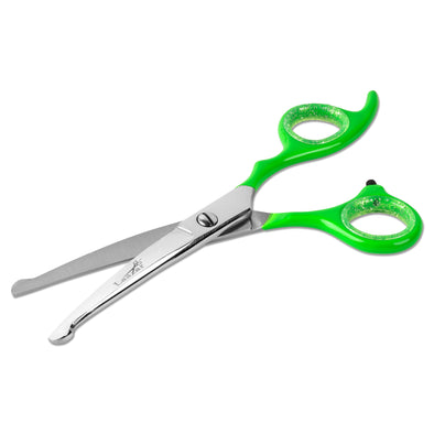 Rounded Curved 6.5 Inch dog scissors Professional - Sharp Stainless Steel Blades with Green Colorful Handles, Safe , Long Lasting grooming scissors for dogs at home