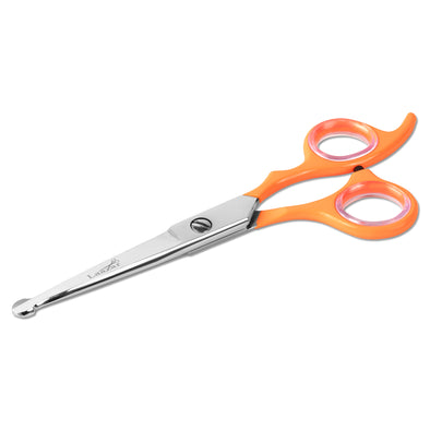 Rounded Straight 6.5 Inch dog scissors Professional - Sharp Stainless Steel Blades with Orange Colorful Handles, Safe , Long Lasting grooming scissors for dogs at home